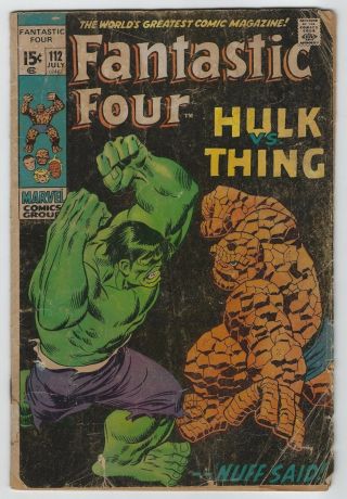 Fantastic Four 112 (1971,  Marvel) Hulk Vs Thing,  Stan Lee,  Buscema,  G/g,
