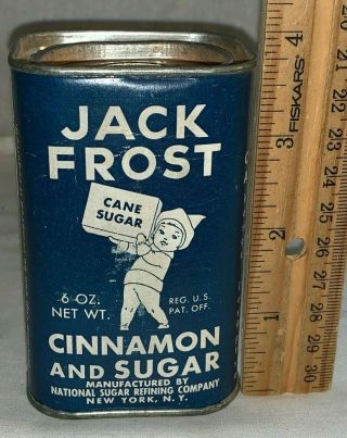 Antique Jack Frost Cinnamon Sugar Spice Tin Vintage Country Store Can Grocery