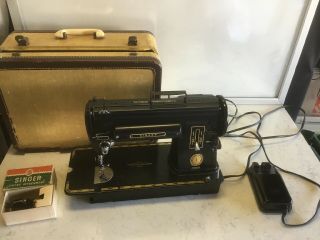 Vintage Singer 301a Black Sewing Machine With Foot Pedal In Case
