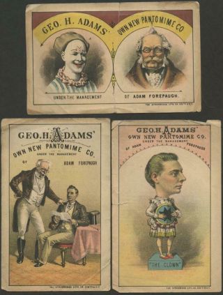 1880’s Three Adam Forepaugh Circus Trade Cards - “clown Man” - Large Cards