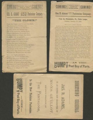 1880’s THREE ADAM FOREPAUGH CIRCUS TRADE CARDS - “CLOWN MAN” - LARGE CARDS 2