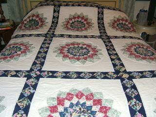 Old Vintage Handmade Hand Stitched Large Block Star Quilt Multi C0lors 96 " X 86 "