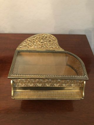 Vintage Gold Filagree Piano Jewelry Music Box Plays " Godfather Theme "