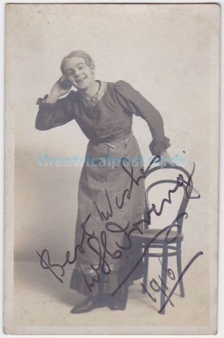 Music Hall Comedian,  Pantomime Dame W H Irving.  Signed Postcard 1916