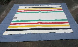 Hudson Bay Wool Blanket Vintage 4 Point Cream Colored Stripes Made In England