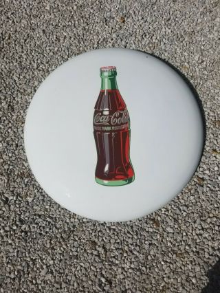 Large White Vintage Coca Cola Soda Pop 36 " Porcelain Button Sign W Bottle