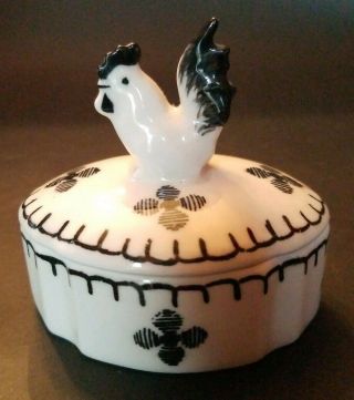 Vtg Andrea By Sadek Trinket Box Hand Painted Rooster Chicken Ceramic Jewelry