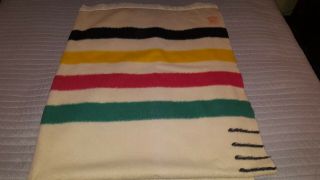 Vintage Hudsons Bay 4 Point Striped Wool Blanket 90 X 68