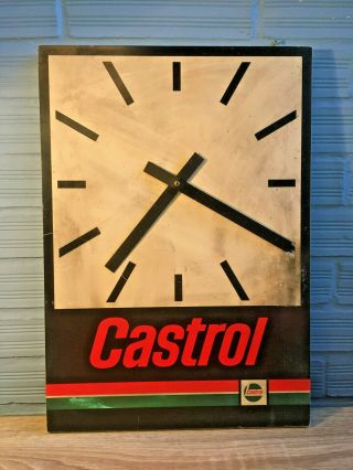 Vintage Castrol Wall Clock Motor Oil Sign Man Cave Plastic Garage Workshop