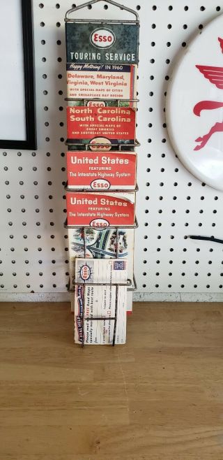 Esso Gas Oil Filling Service Station Metal Map Holder Rack W Maps And Enrollcard