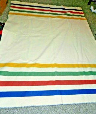 Large Vintage Chatham Blanket Hudson Bay Style Striped 68 " X 88 " Made In Usa