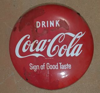 Vintage 24 " Round Coca Cola Coke Bottle Metal Advertising Button Sign