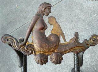 Antique Cast Iron Art Deco Nouveau Nude Woman Mermaid Fish Bowl Stand Aquarium