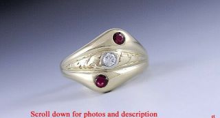 1945 Vintage 14k Yellow Gold Diamond & Ruby Ring