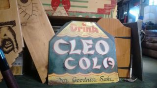 30s 40s Vintage Metal Rare Cleo Cola Sign Embossed Soda Pop Bar Display