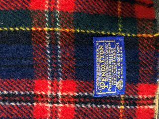 Pendleton Wool Blanket Throw Red & Blue Plaid Fringed 50x56 - Euc