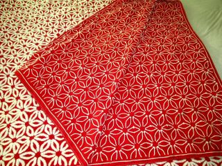 Vtg Hoffman Daisy Chenille Bedspread Iced Cake Red Roses 102 " X 92 "