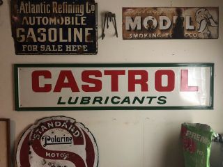 Large 70 " Vintage Castrol Lubricants Horizontal Embossed Tin Sign Stout Gas Oil