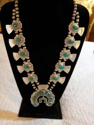 Vintage Navajo Turquoise Squash Blossom Necklace & Earrings Set Marcella James