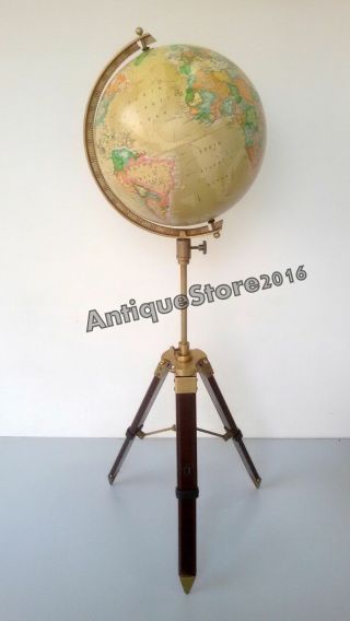 Vintage World Globe With Table Tripod Stand Nautical Authentic Globe Decor Map
