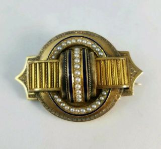 16 Grams 14k & 22k Gold Antique Mourning Pin Brooch Pendant Etruscan Hair Locket