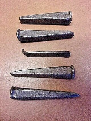 5 Hand Forged Rock Splitting Wedges Four 3 " Straight & 2 1/2 " Curved