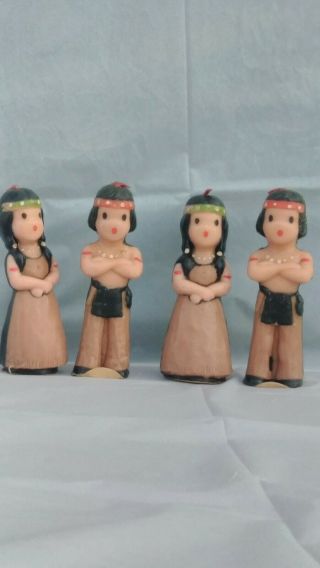 Vintage Gurley Thanksgiving Native American Indian Boy & Girl Candles.  2 Pair