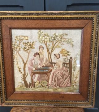 Stunning Early 19th Century French ? Hand Embroidered Silk Picture Backgammon