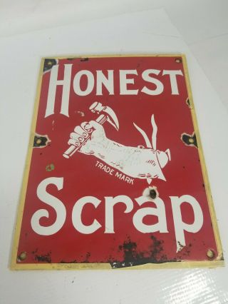 Rare Honest Scrap Tobacco Porcelain Advertising Sign 12x9