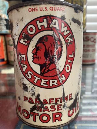 Rare Mohawk Eastern Oil 1qt Motor Oil Graphic Can - Full Indian Graphics