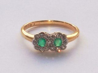 Exceptional Antique Art Deco Unusual Emerald & Diamond 18ct Gold Ring