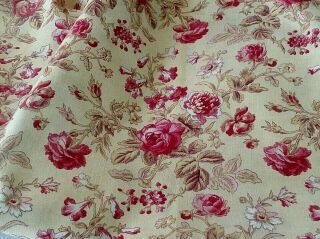 Antique French Fabric Cotton Floral Rose Pinks Mid 19th C.  Upholstery 32.  5 X 112 "