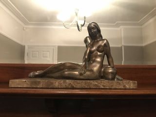 Incredibly Stunning Large Art Deco Antique Nude Bronze On Marble Base