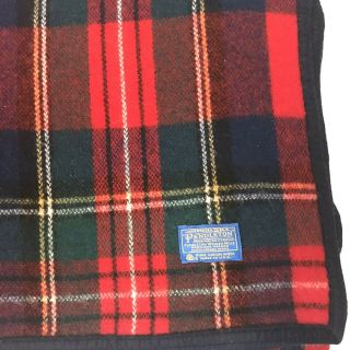 VTG Pendleton Wool Blanket Tartan Plaid Queen Made USA Bright Colors Dry Cleaned 2