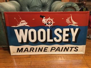 Rare Woolsey Marine Paint Advertising Sign Outboard Gas And Oil