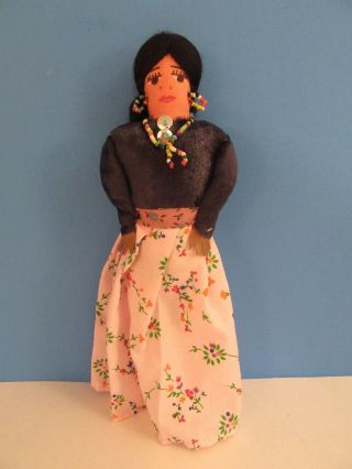 Vintage 9.  5 " Native American Navajo Indian Handmade Woman Doll - Beaded Jewelry