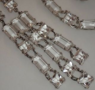 Antique Art Deco Sterling Silver Open Back Set Crystal Paste Fringe Necklace
