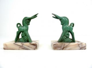 Rare French Art Deco Capricorn Bookends On Marble 1930