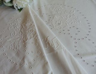 2 X Vintage Hand Embroidery " Kg " Monogram Large Sized Pure - Cotton Pillowcases