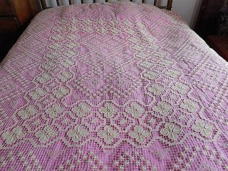 Very Large Vintage Or Antique Fillet Lace Table Or Bed Cover