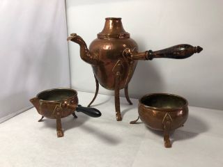 Antique Arts & Crafts Copper Coffee Set Pot Sugar & Milk Jug 1890s
