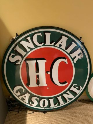 Vintage H - C Sinclair Gasoline Porcelain Double Sided Sign 48 " Round