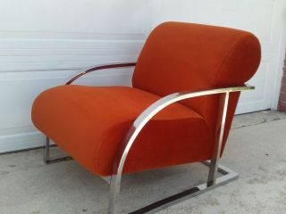 Vintage Milo Baughman Style Orange / Chrome Bar Armchair By Comfort Designs Inc.