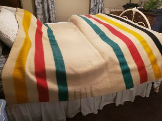 Vintage 4 Point Hudson Bay Wool Blanket 74 X 66 Stripes