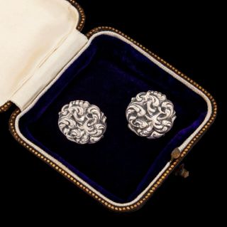 Antique Vintage Art Nouveau Sterling Silver Rococo Curling Leaf Cluster Earrings