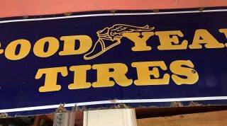 Vintage Goodyear Tires Porcelain Sign Nesco Signs Heavy 24 X64 One Sided