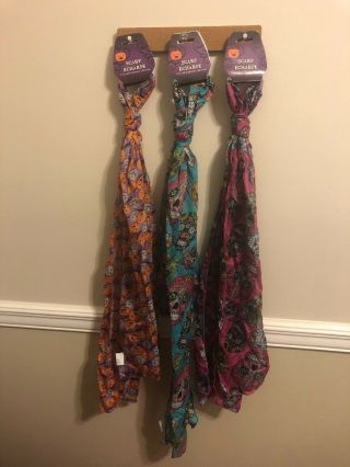 Day Of The Dead And Pumpkin Scarf Set Of 3 Halloween Scarfs 3 Pack Cute Scarf