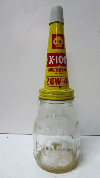 Vintage Embossed Energol Oil Bottle Imp.  Pint Shell X - 100 20w - 40 Petrol Estate