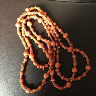 Antique Or Vintage Very Long Coral Bead Necklace