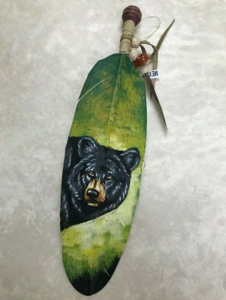 Hand Painted Feather,  Bear,  Arts & Crafts,  Southwest Art,  Santa Fe Style